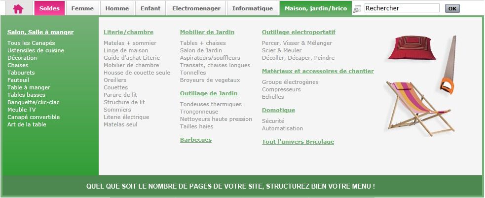 menu avancé de site internet