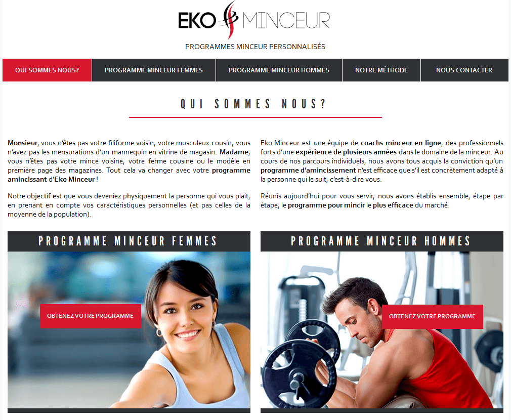 Page du site de coach minceur en ligne Eko Minceur, conçu par l'agence web Web Omega.