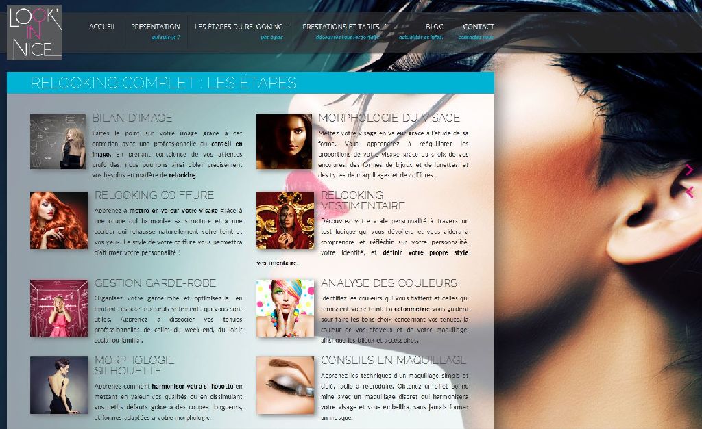 Page des étapes du relooking du site Look'in Nice, agence relooking Nice.