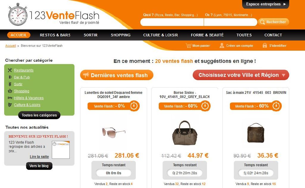 Accueil du site 123 Vente Flash, e-commerce sous Prestashop par l'agence web Web Omega
