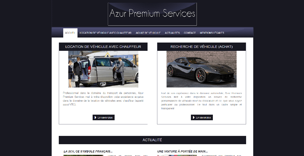 Page d'accueil d'Azur Premium Services