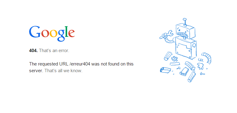 Erreur 404 proposée par Google