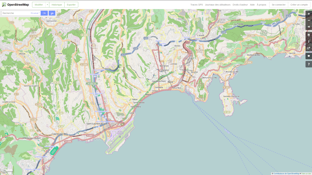 Capture d'écran de la ville de Nice avec Openstreetmap
