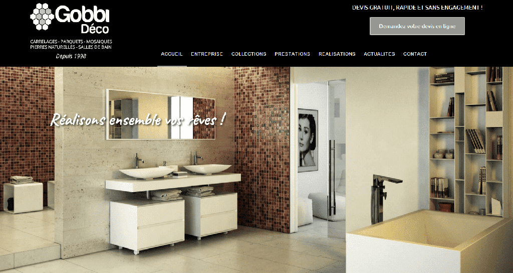 Page d'accueil du site internet de Gobbi Déco.