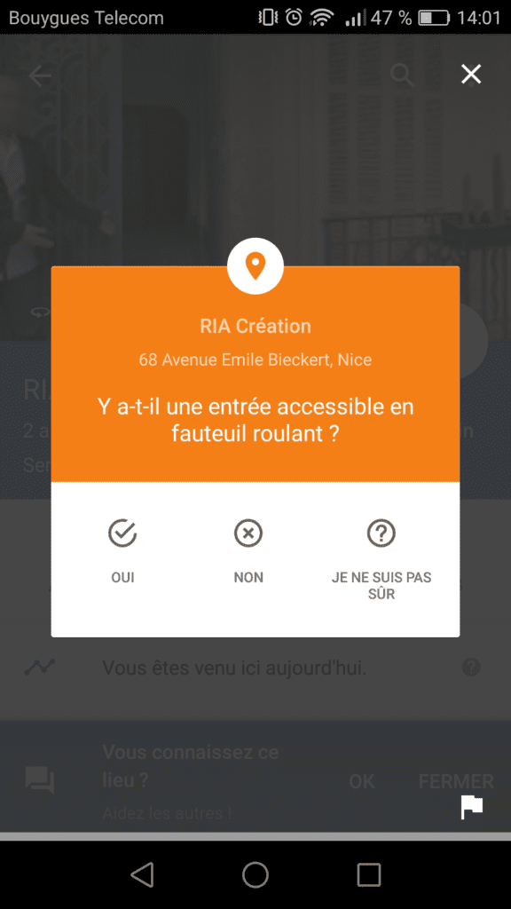 Capture d'écran de l'application mobile Google Maps.