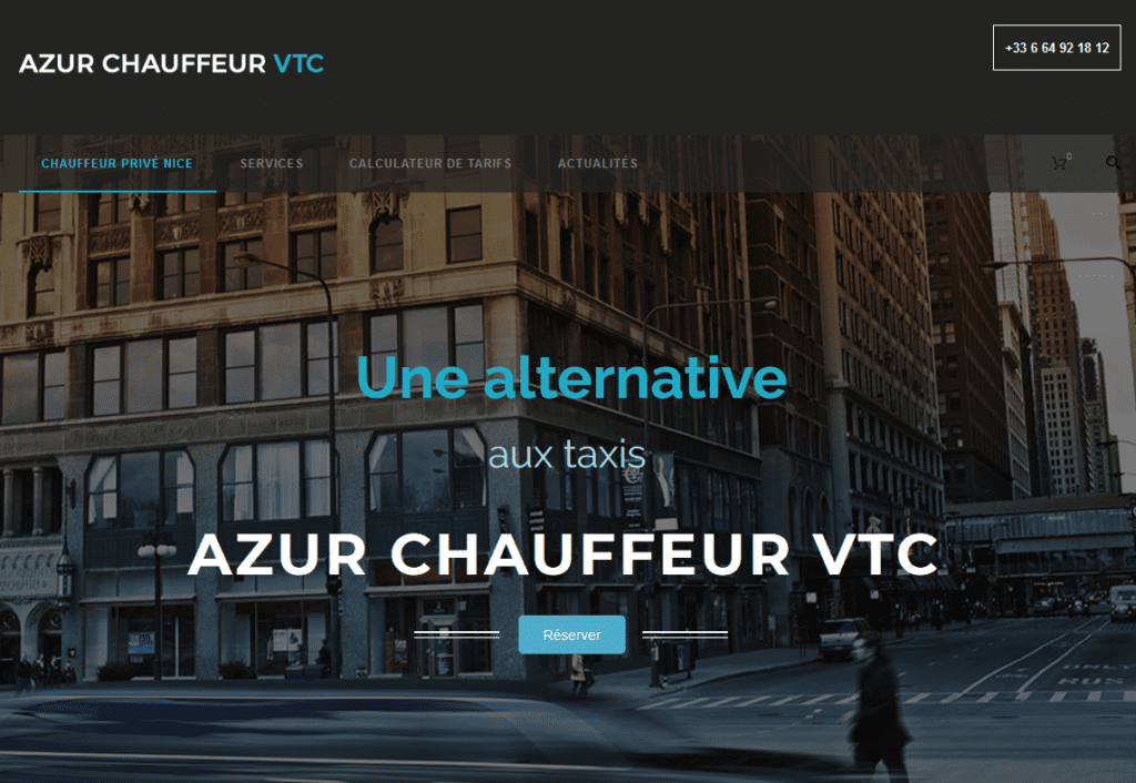 Accueil du site réalisé par Web Omega, Azur Chauffeur VTC, VTC à Nice.